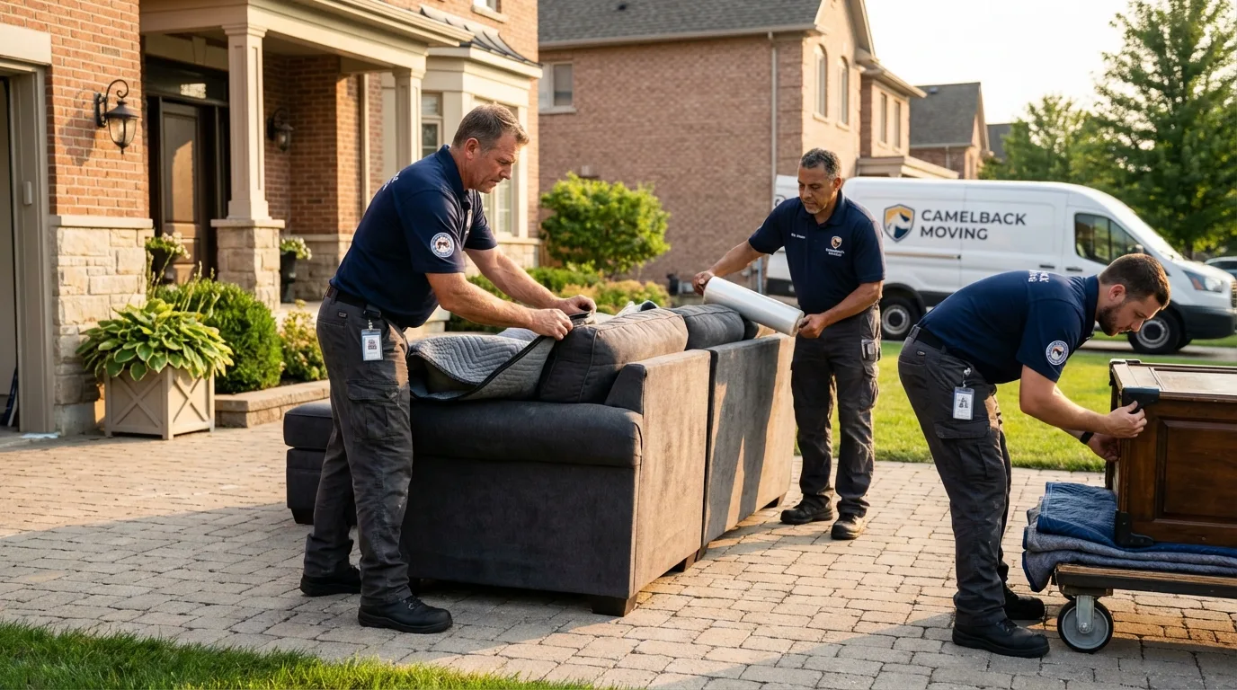 Large estate moving crew wrapping furniture in Suncook, NH