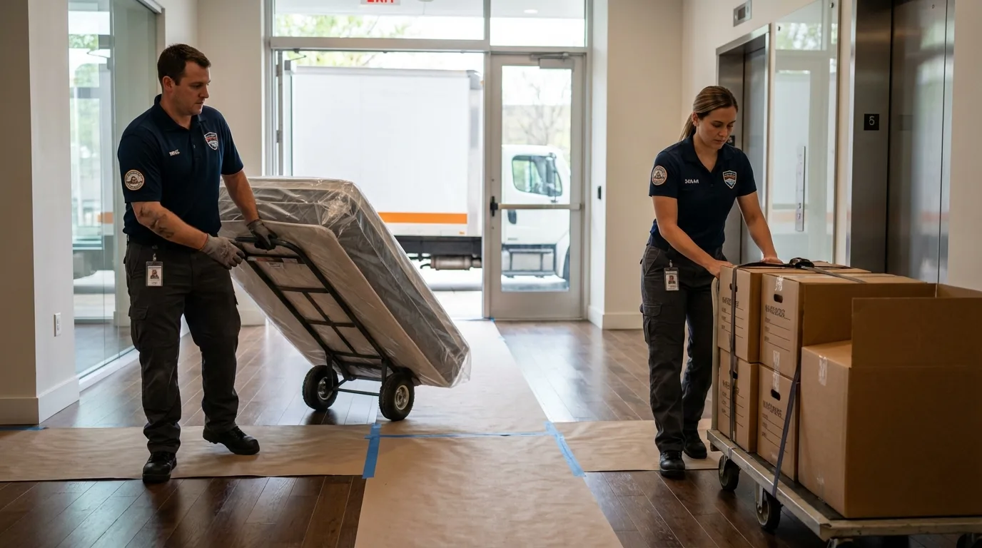 Professional apartment movers loading elevator in Suncook, NH